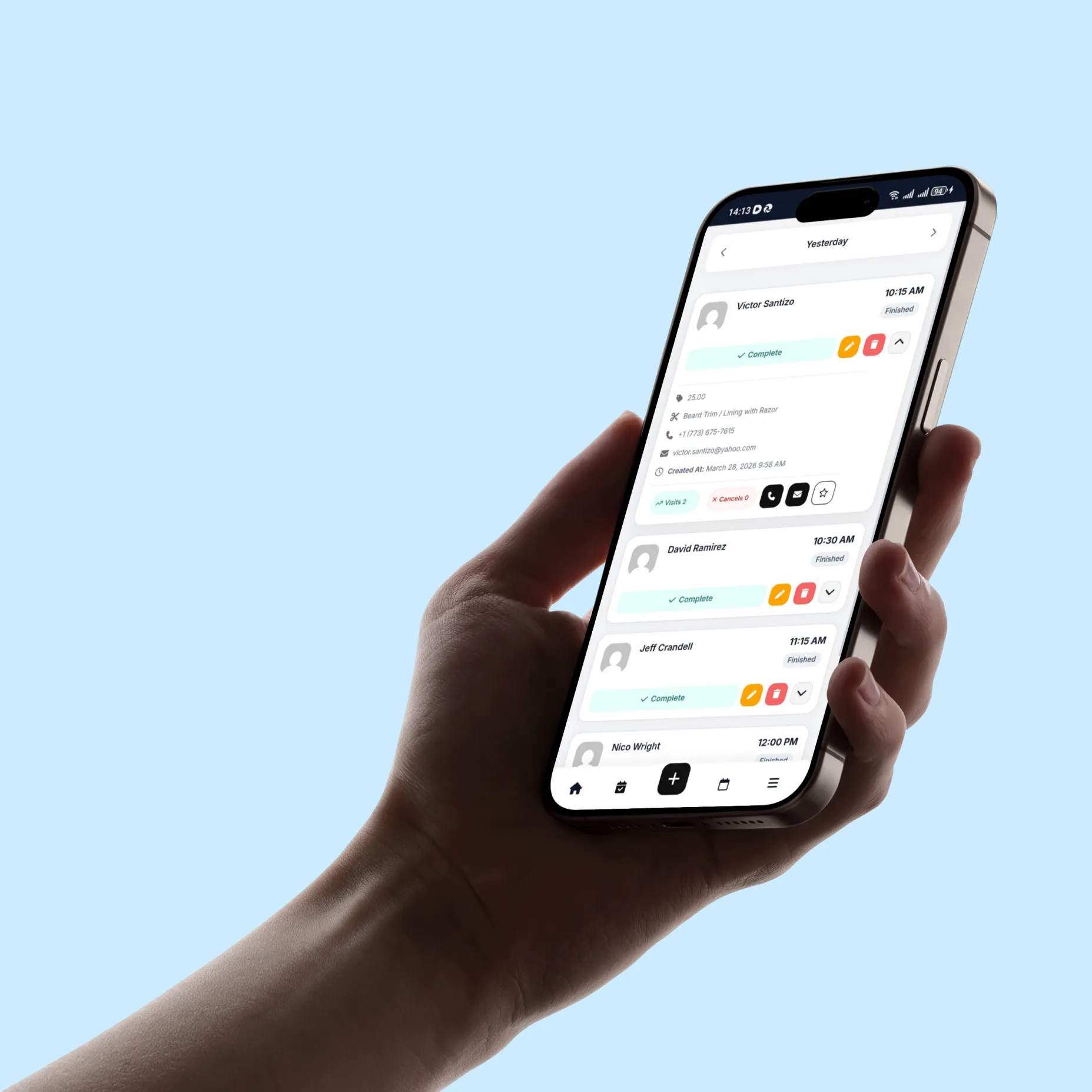 لوحة إدارة حجوزات خدمات الحلاقة